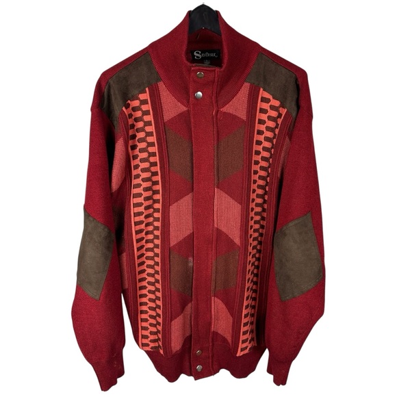 Vintage Y2K Silversilk Red Color Block Pattern Button Down Sweater Size L